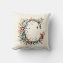 VattenfärgsGreenery Älvors Monogram Brev C Kudde