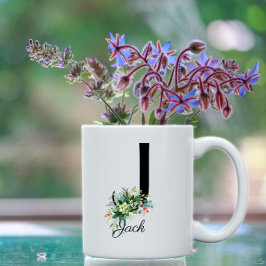 Vattenfärgsgreenery brev monogram kaffe mugg