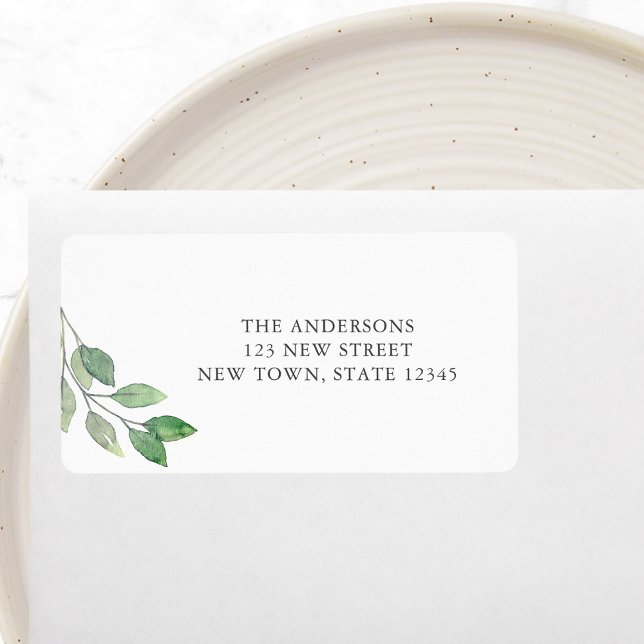 VattenfärgsGreenery-Returadress Adressetikett (Skapare uppladdad)