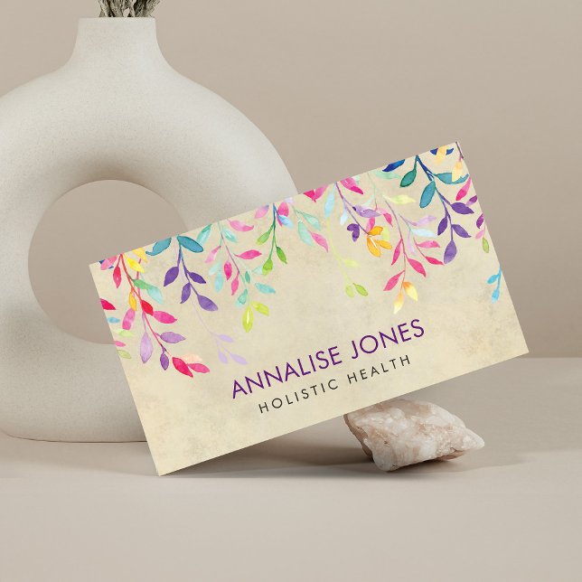 Vattenfärgsgrenar på vintage papper visitkort (Skapare uppladdad)