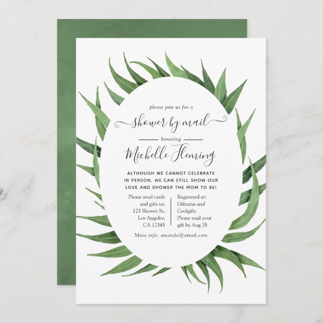 Vattenfärgsgrey Baby Shower by Mail Inbjudningar (Fram/baksida)