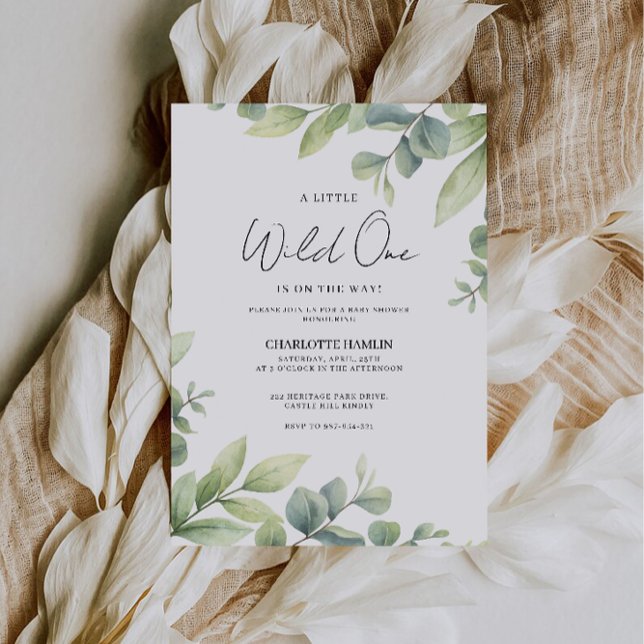 Vattenfärgsgrey Baby Shower Inbjudningar (Watercolor Greenery Baby Shower Invitation)