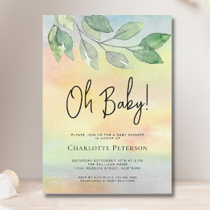 Vattenfärgsgrey Oh Baby Baby Shower Inbjudningar