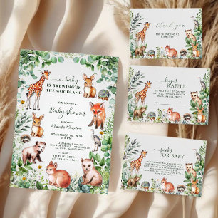 Vattenfärgsgrey Woodland Animals Baby Shower Tack Kort