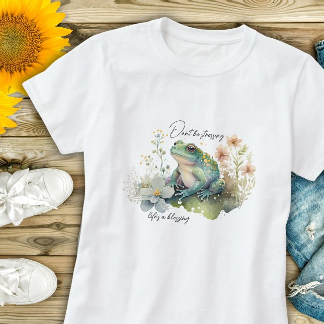 Vattenfärgsgroda Stressar inte T Shirt (Skapare uppladdad)