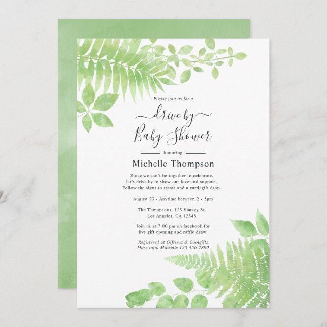 Vattenfärgsgrön enhet efter Möhippa eller babystöv Inbjudningar (Fram/baksida)