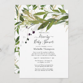 Vattenfärgsgrön enhet efter Möhippa eller babystöv Inbjudningar