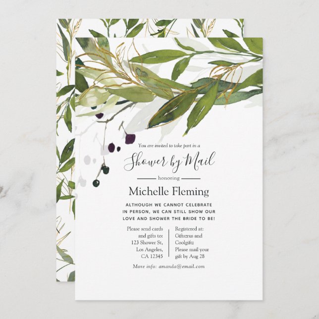 Vattenfärgsgrön Möhippa eller babyvisningsprogram  Inbjudningar (Fram/baksida)