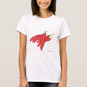 Vattenfärgsgrönsaker av rödhett chilipeppar tee shirt