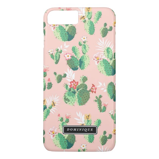 VattenfärgsGrönt Cactus Mönster Rosa iphone case Case-Mate iPhone Skal (Baksida)