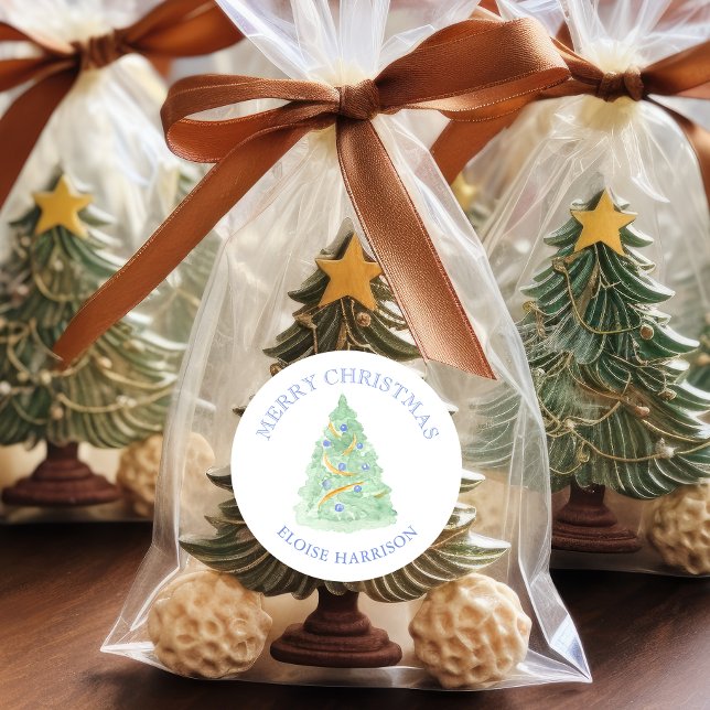 VattenfärgsGrönt Julgran GrandMillennium Runt Klistermärke (Skapare uppladdad)