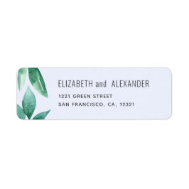 Vattenfärgsgrönt löv. Blue bröllop adress Returadress Etikett