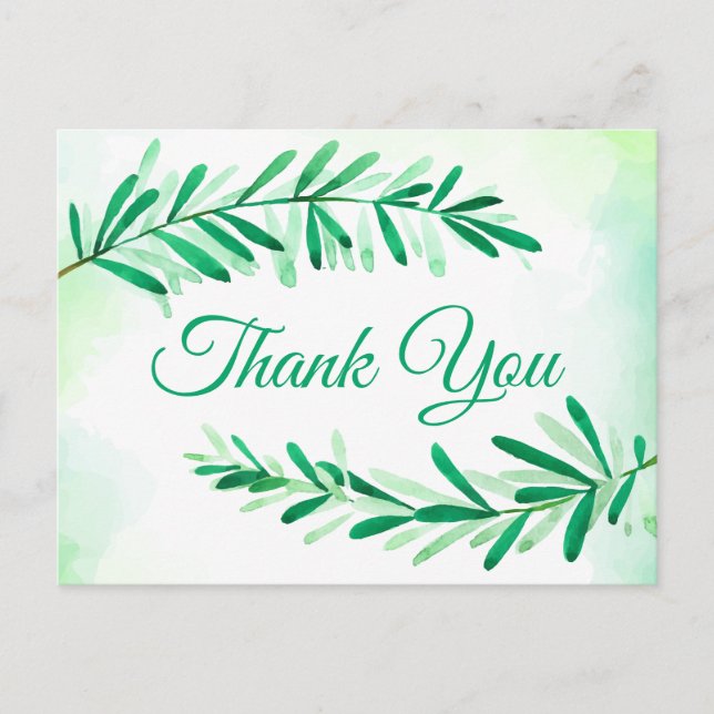VattenfärgsGrönt Löv Tack Löv Vintage Vykort (Framsida)