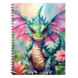 VattenfärgsGrönt och Rosa Baby Dragon Anteckningsbok