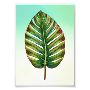 VattenfärgsGrönt Teal Gult Red Tropical Löv Fototryck