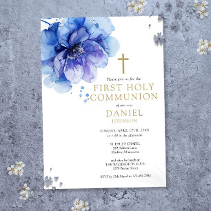Vattenfärgsgrupp Blommigt Dusty Blue First Heliga Inbjudningar