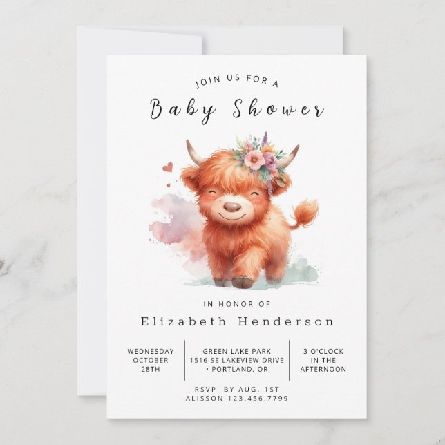 Vattenfärgsgrupp Kalf Cow Baby Shower Inbjudningar (Framsida)