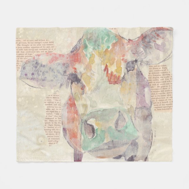 Vattenfärgsgrupp, kollage Cow Fleecefilt (Framsidan (Horisontell))