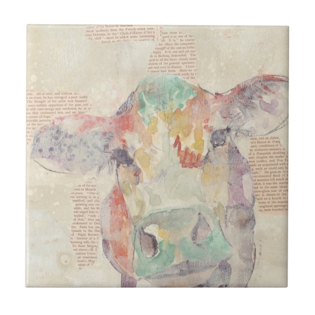 Vattenfärgsgrupp, kollage Cow Kakelplatta (Framsidan)