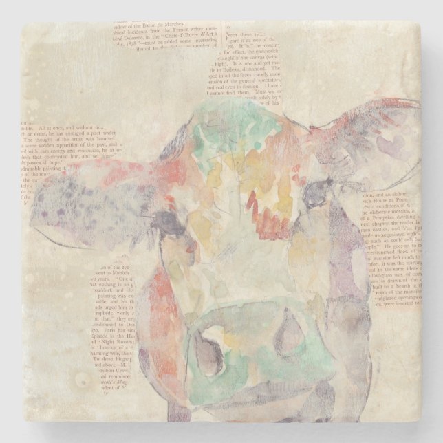 Vattenfärgsgrupp, kollage Cow Underlägg Sten (Framsidan)