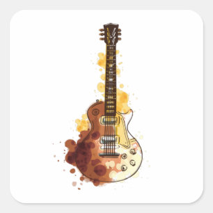 Vattenfärgsguitar Illustration Gift Fyrkantigt Klistermärke