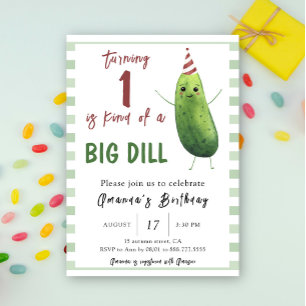 Vattenfärgsgurka Big Dill Första födelsedag Inbjudningar