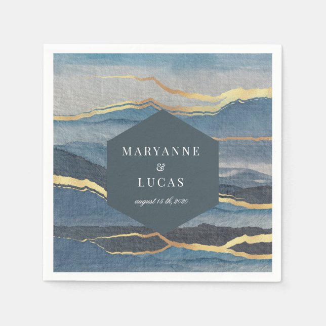 vattenfärgsgyllene landskap bröllop pappert pappersservett (Framsidan)