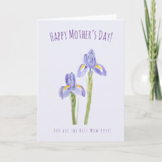 Vattenfärgshälsningskort för lila iris Mors dag Inbjudan