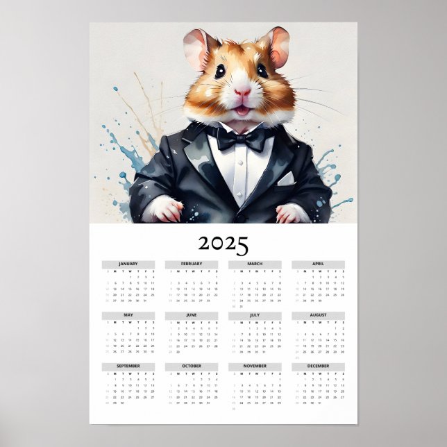 Vattenfärgshamster i Tuxedo Bow Tie 2025 Calendar Poster (Framsidan)