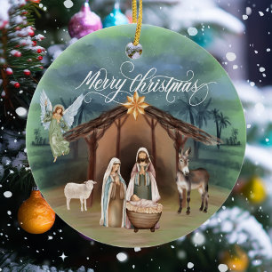 Vattenfärgshanterare Nativity julmonogram Julgransprydnad Keramik