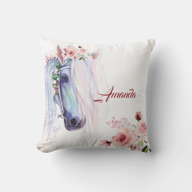 Vattenfärgshäst och ro dekorativ kudde (Framsida)