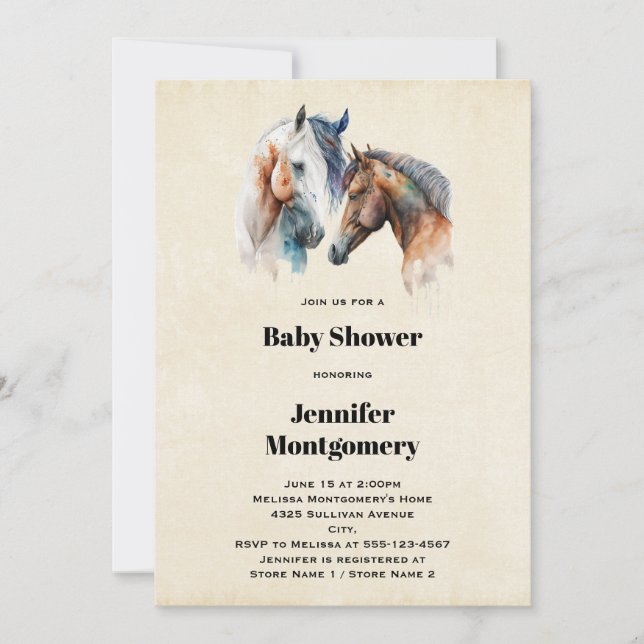 Vattenfärgshästar Boho-drypande Färg Baby Shower Inbjudningar (Framsida)