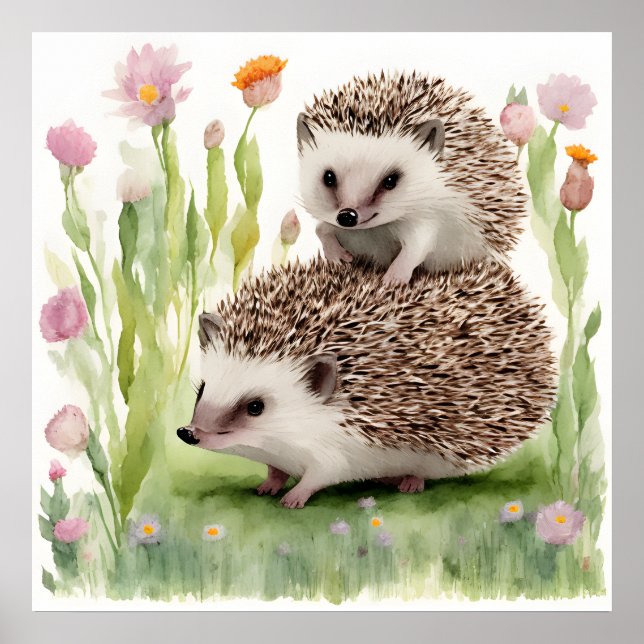 Vattenfärgshästar med blommor poster (Framsidan)