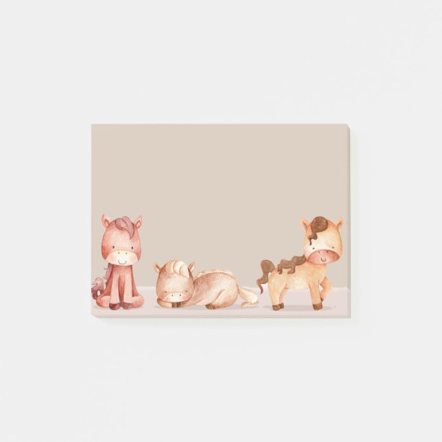 Vattenfärgshästar Tecknad Teckning Cute Art Post-it Block (Framsida)