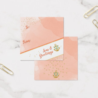 Vattenfärgshav och Hälsning Anchor Stars Gift-Märk Fyrkantigt Visitkort