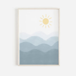 Vattenfärgshav och sol poster