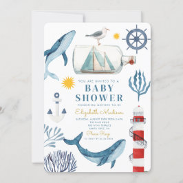 Vattenfärgshavets Frakt,Sailor Whale Sea Baby Show Inbjudningar