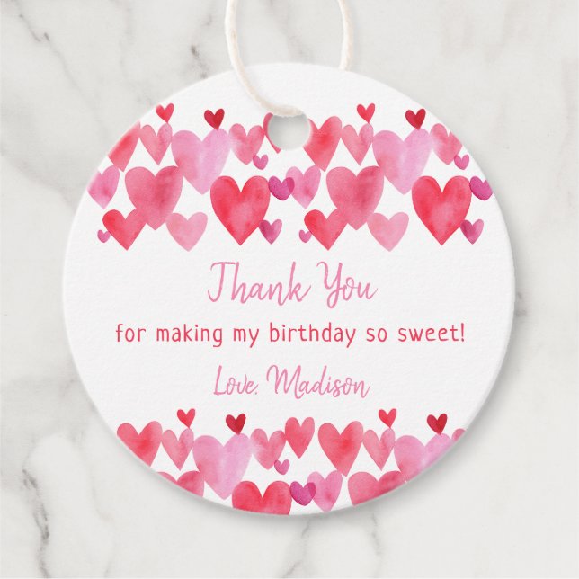Vattenfärgshearter Birthday Gåvor Etiketter (Framsida)