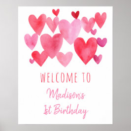 Vattenfärgshearter Birthday Poster
