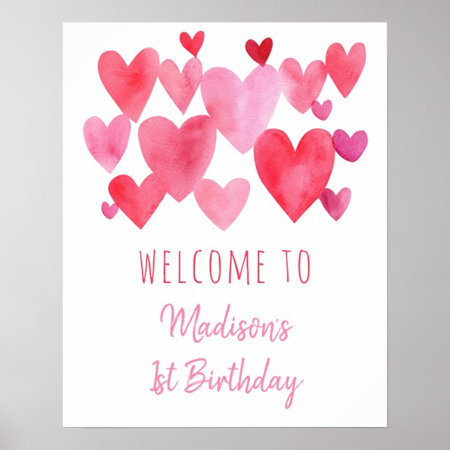 Vattenfärgshearter Birthday Poster (Framsidan)