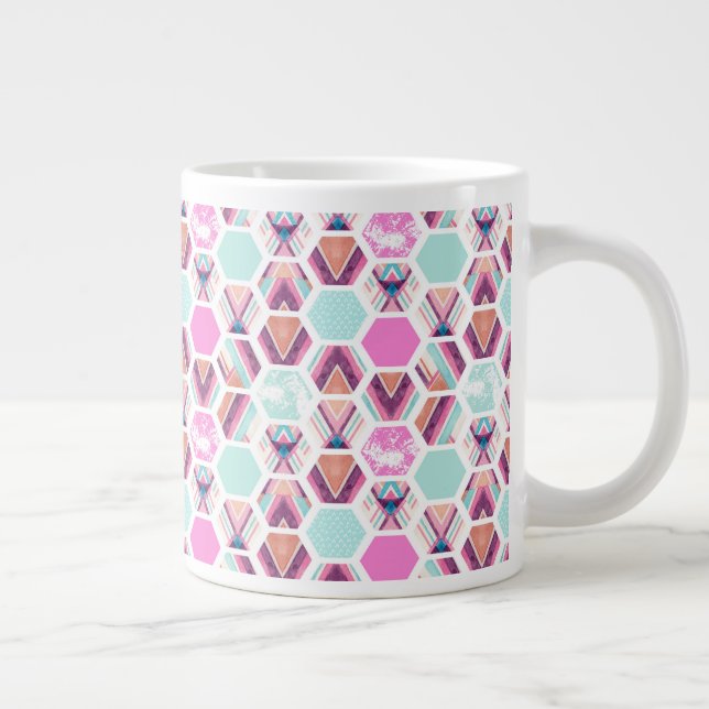 Vattenfärgshexagon Mönster Jumbo Mugg (Höger)
