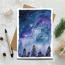 Vattenfärgshimmel och skog | God Jul |  Helgkort