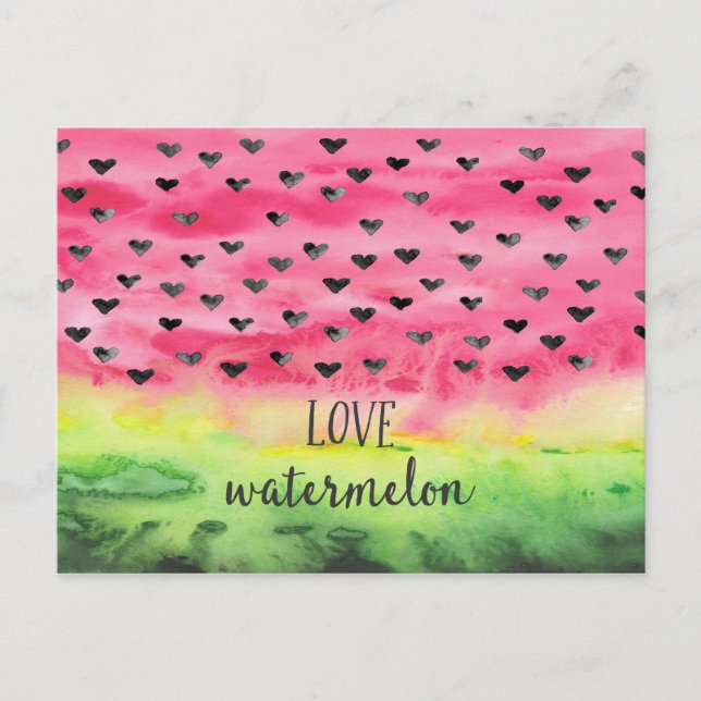Vattenfärgshjärrar i Kärlek Watermelon Hearts Vykort (Framsida)