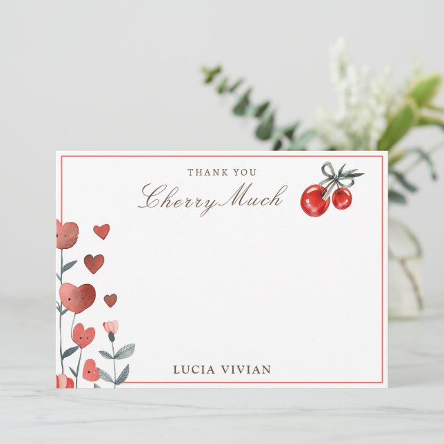 Vattenfärgshjärta och körsbär på det högsta tacksk tack kort (Stående Fram)