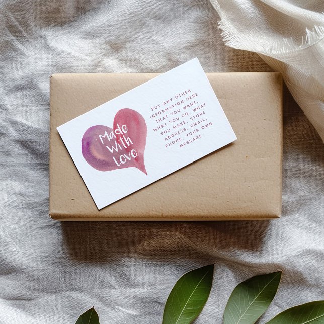 Vattenfärgshjärta tillverkat med ikoner för kärlek tilläggskort (Watercolor love heart made with love Social Links Enclosure Card for customer orders.)