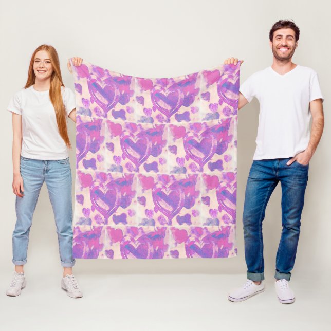 Vattenfärgshjärtan Fleecefilt (På plats)