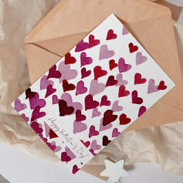 Vattenfärgshjärtan för rosa på Alla hjärtans dagsk Julkort