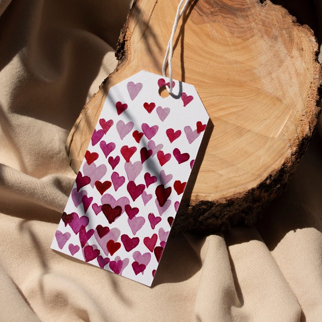 Vattenfärgshjärtan för rosa presentetikett (Skapare uppladdad)