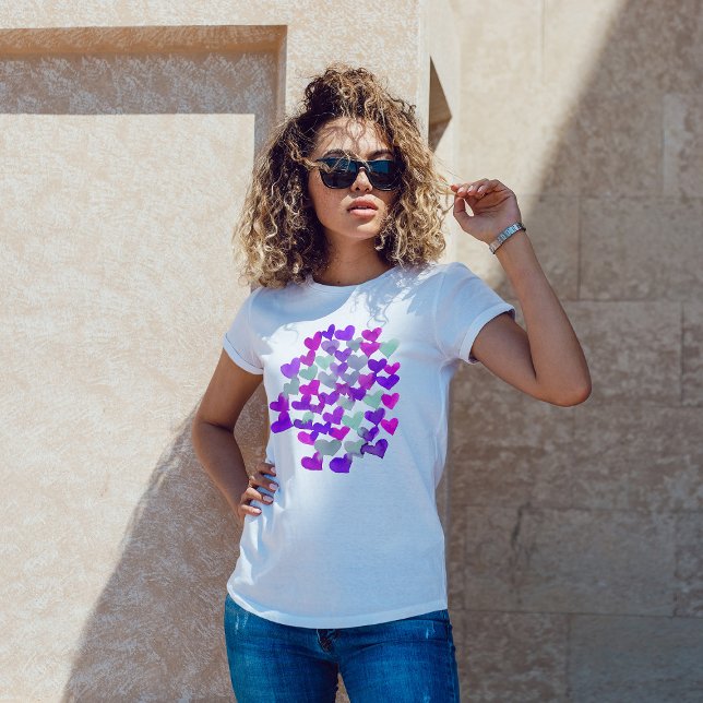 Vattenfärgshjärtan - lila och akvarier - smälter t shirt (Skapare uppladdad)
