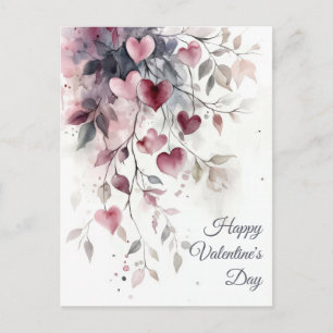 Vattenfärgshjärter och Blommor Valentines Hälsning Vykort